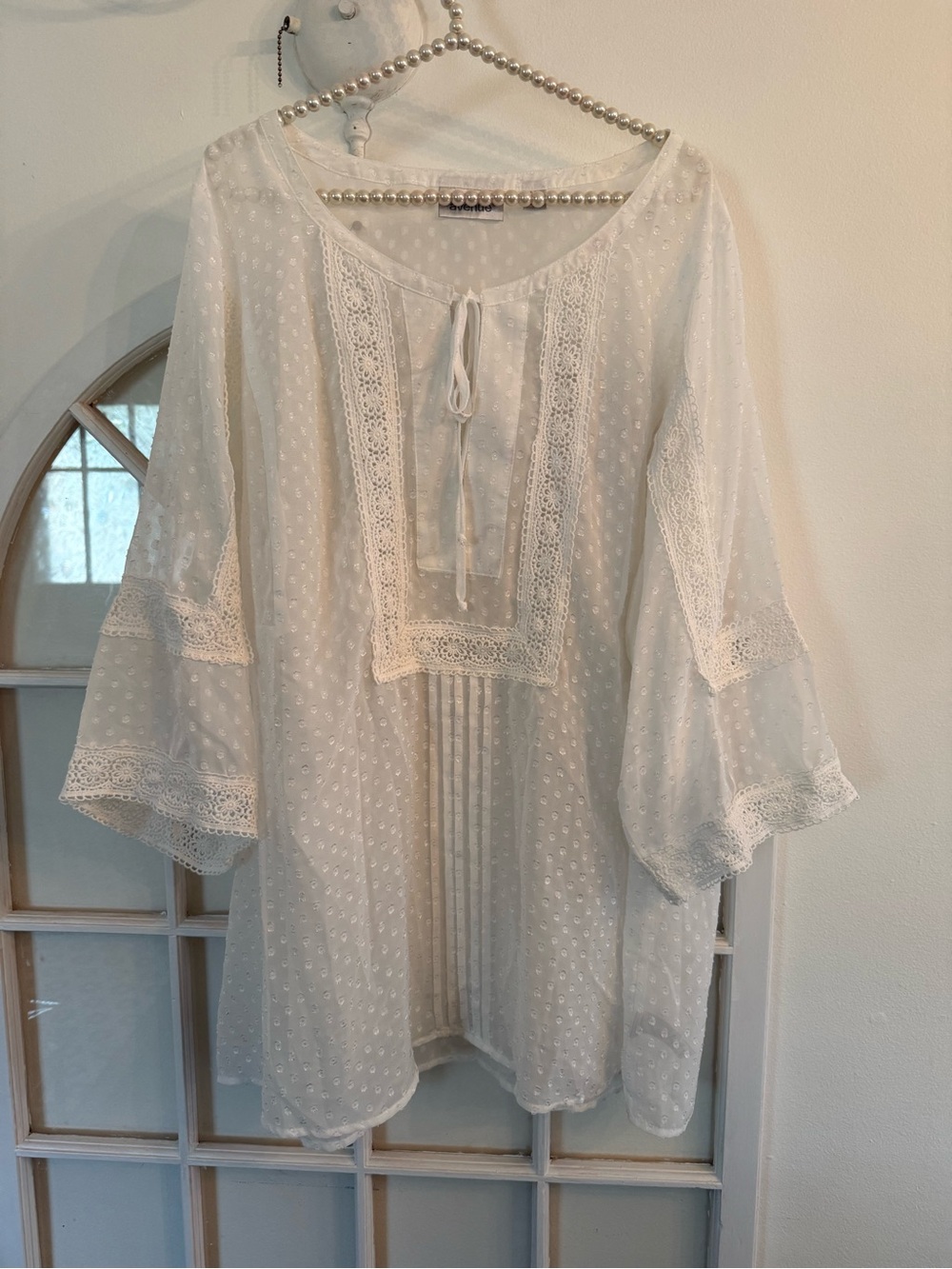 White Swiss Dot Lace Sheer Peasant Bohemian Blouse